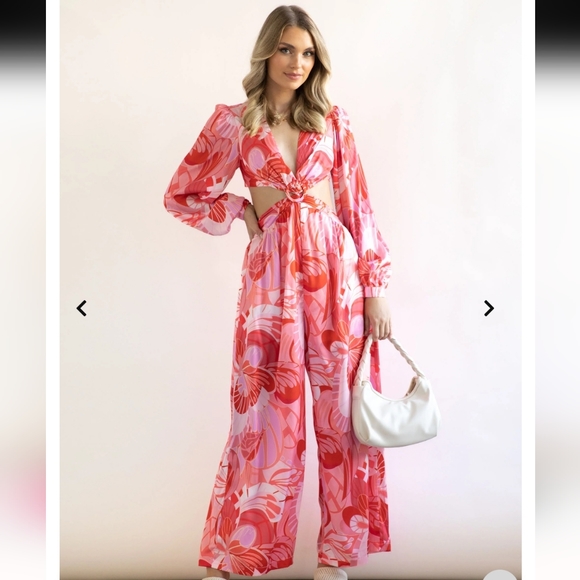 all about May Pants - ALL ABOUT MAY FLORAL JUMPSUIT WIDE LEG FLORAL FRONT CROSS NWT WOMENS SIZE 8